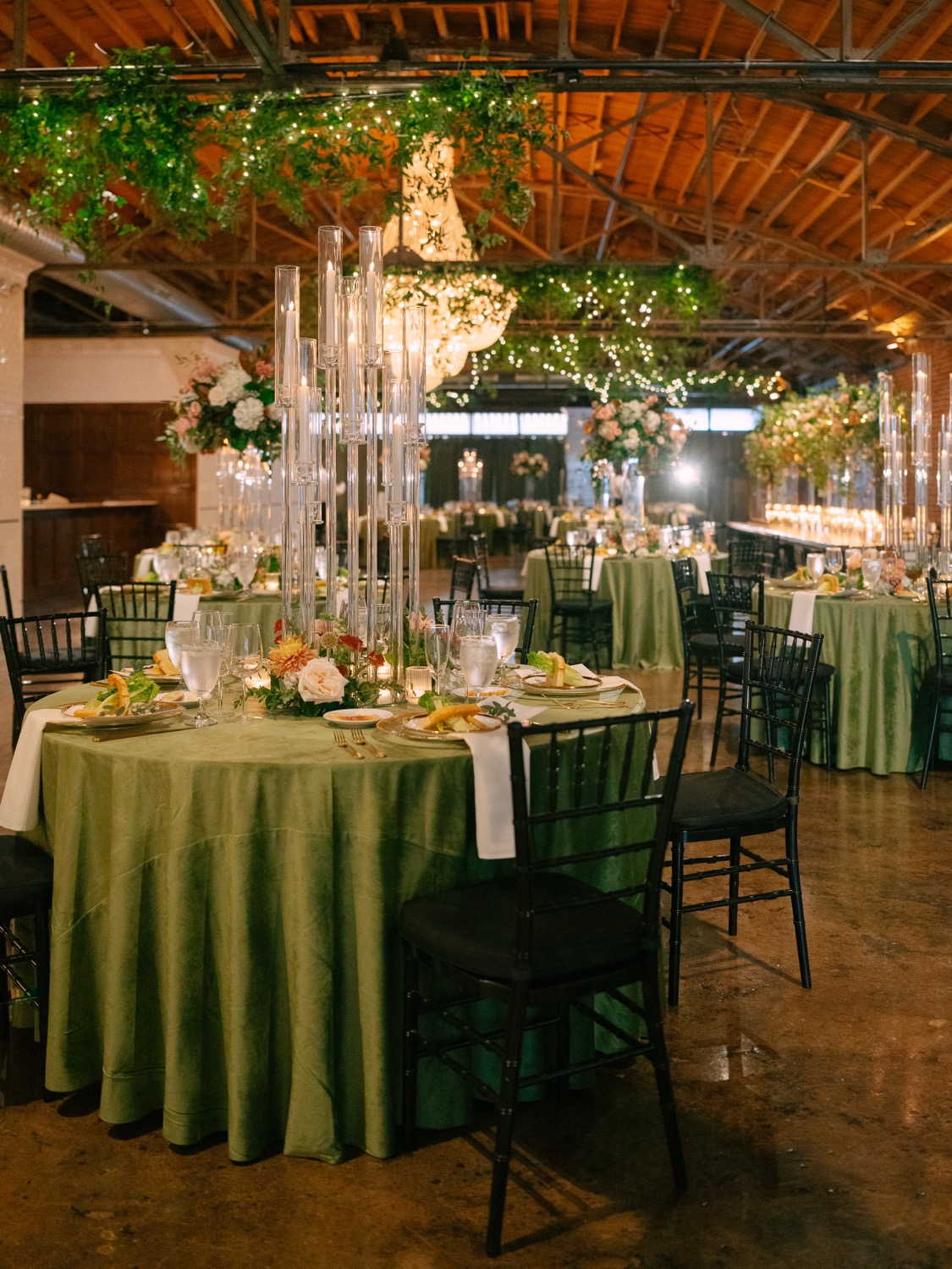 Candlelit reception tables at The Guild in Kansas City